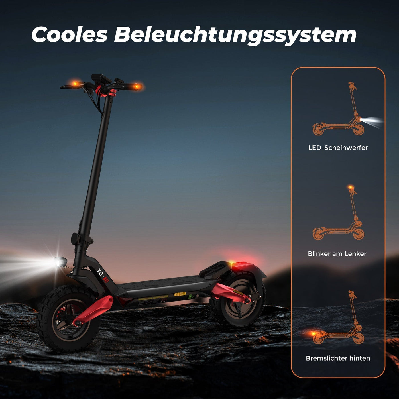 T8 Offroad-E-Scooter Mit Straßenzulassung 1200W Motor 100KM Reichweite (ABE,eKFV)
